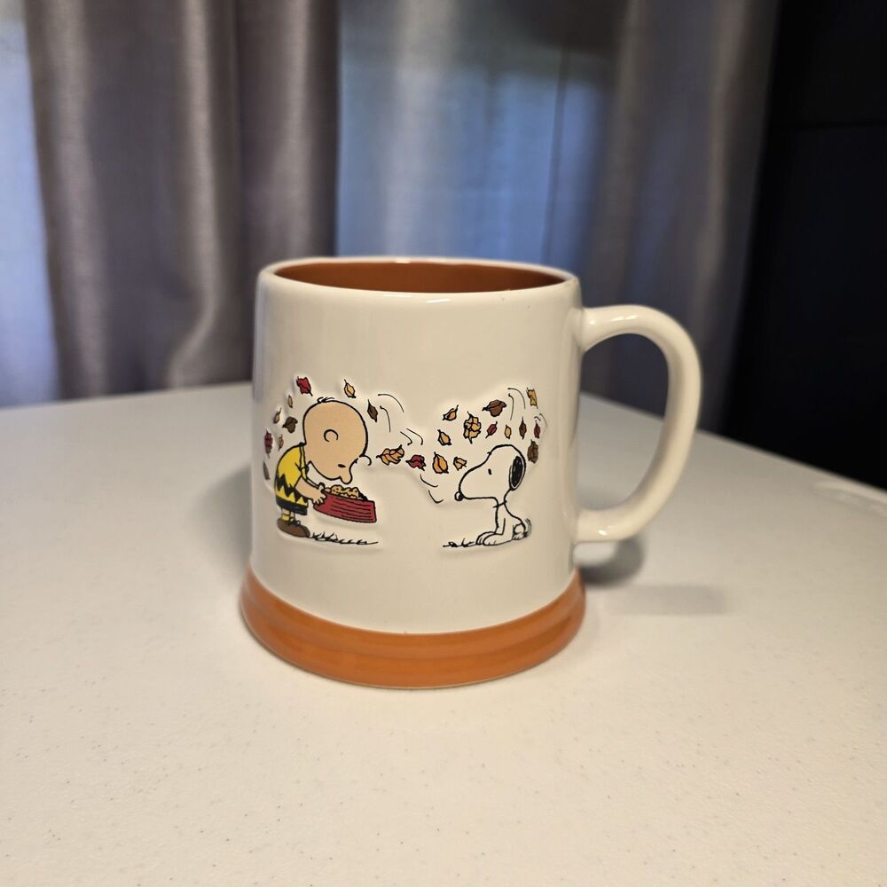 RAE DUNN Peanuts Snoopy and Charlie Brown Thankful Double Sided Fall Mug~